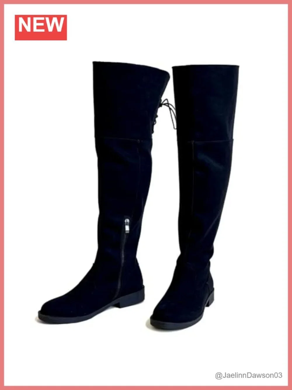 Wide Calf Suede Leather Over Knee High Chunky Heel Boots Side Zipper Lace Up